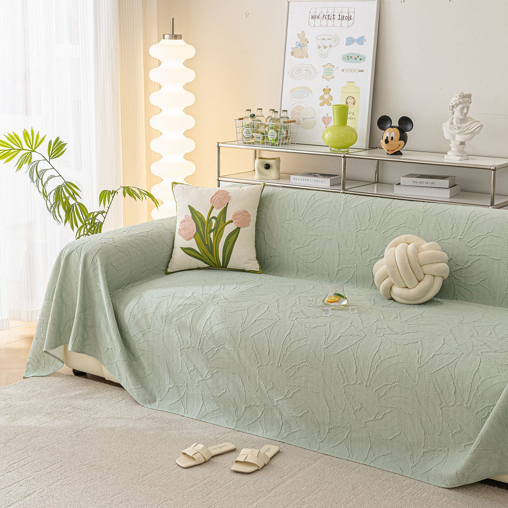 Durable Cooling Couch Cover for Dogs Textured Chic Leaf Summer Throw Cover Blanket