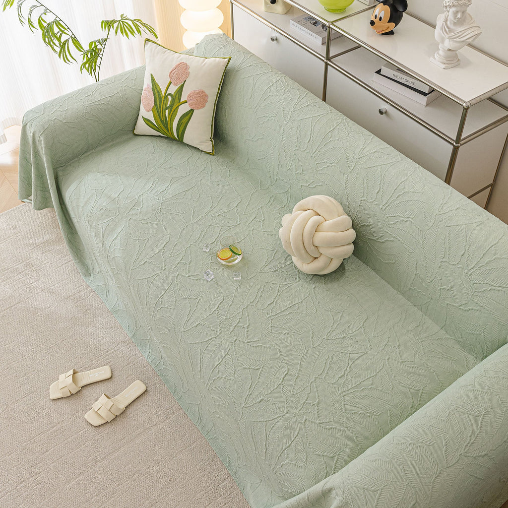 Durable Cooling Couch Cover for Dogs Textured Chic Leaf Summer Throw Cover Blanket