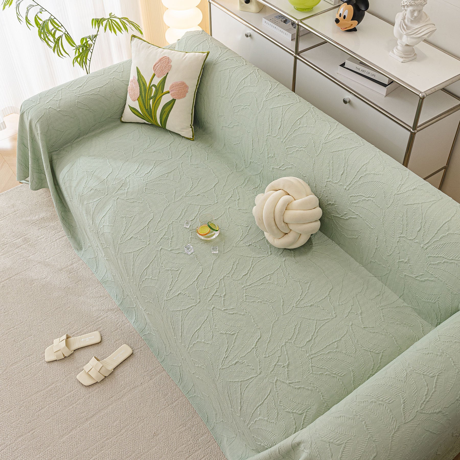 Durable Cooling Couch Cover for Dogs Textured Chic Leaf Summer Throw Cover Blanket