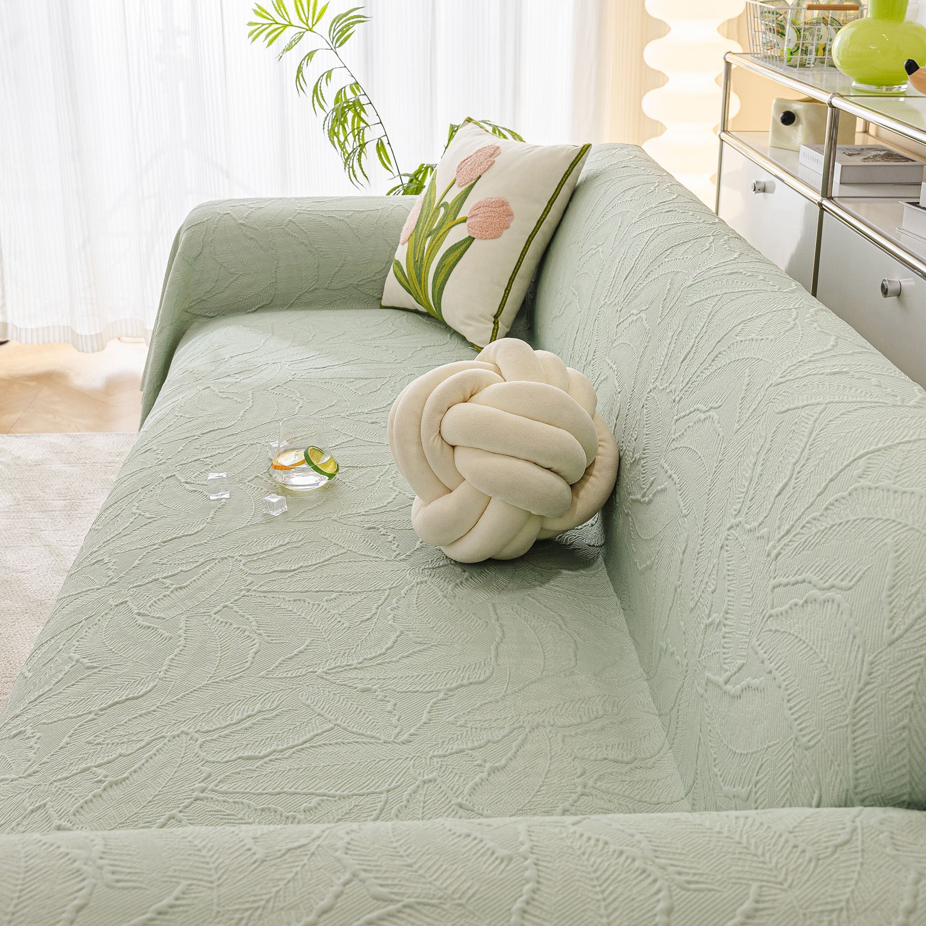 Durable Cooling Couch Cover for Dogs Textured Chic Leaf Summer Throw Cover Blanket