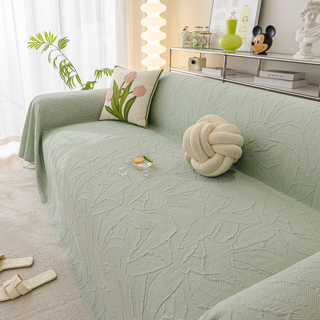 Durable Cooling Couch Cover for Dogs Textured Chic Leaf Summer Throw Cover Blanket