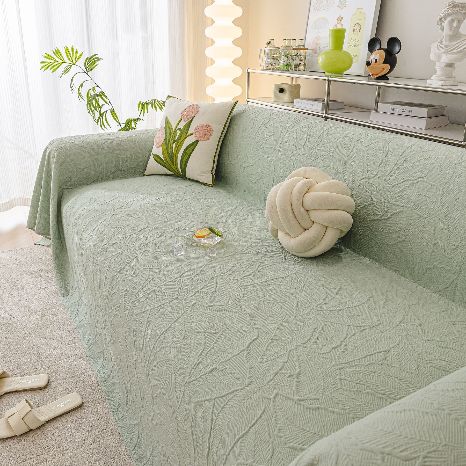 Durable Cooling Couch Cover for Dogs Textured Chic Leaf Summer Throw Cover Blanket