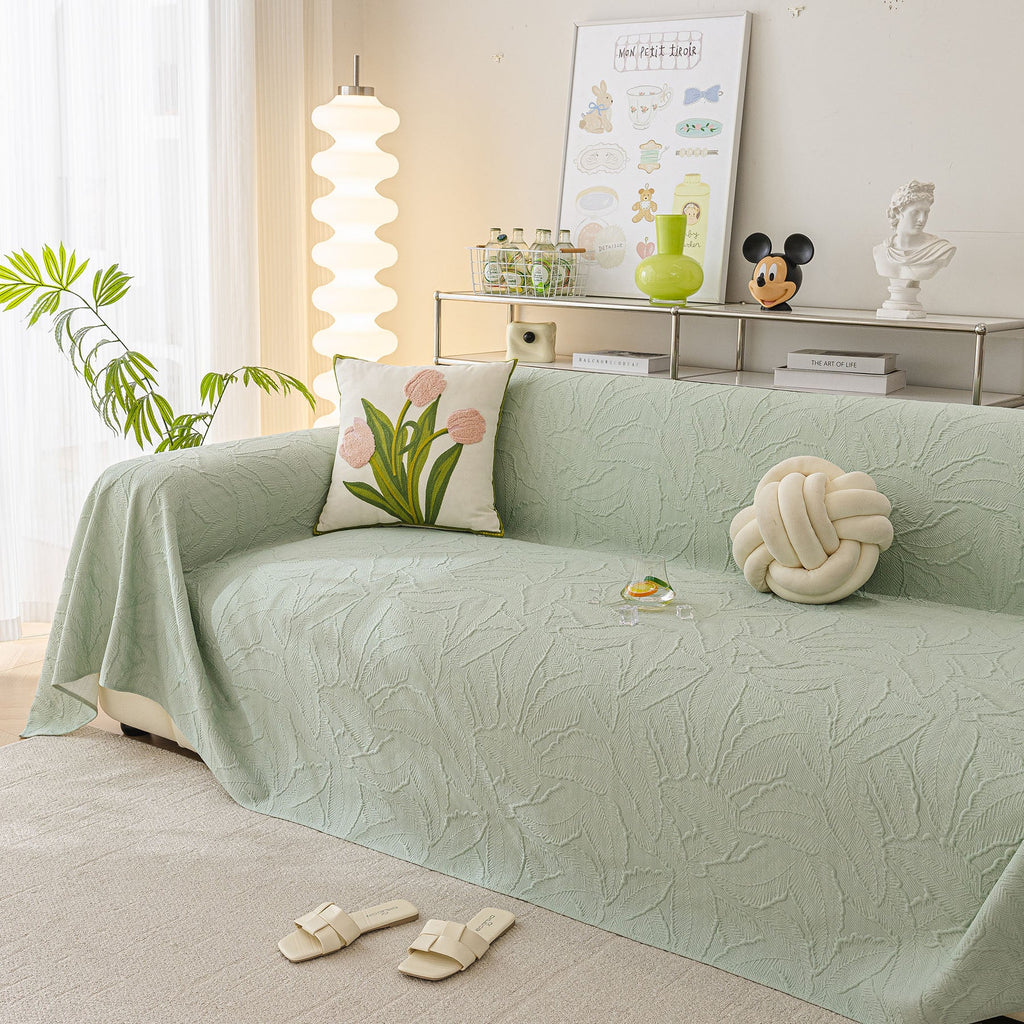 Durable Cooling Couch Cover for Dogs Textured Chic Leaf Summer Throw Cover Blanket