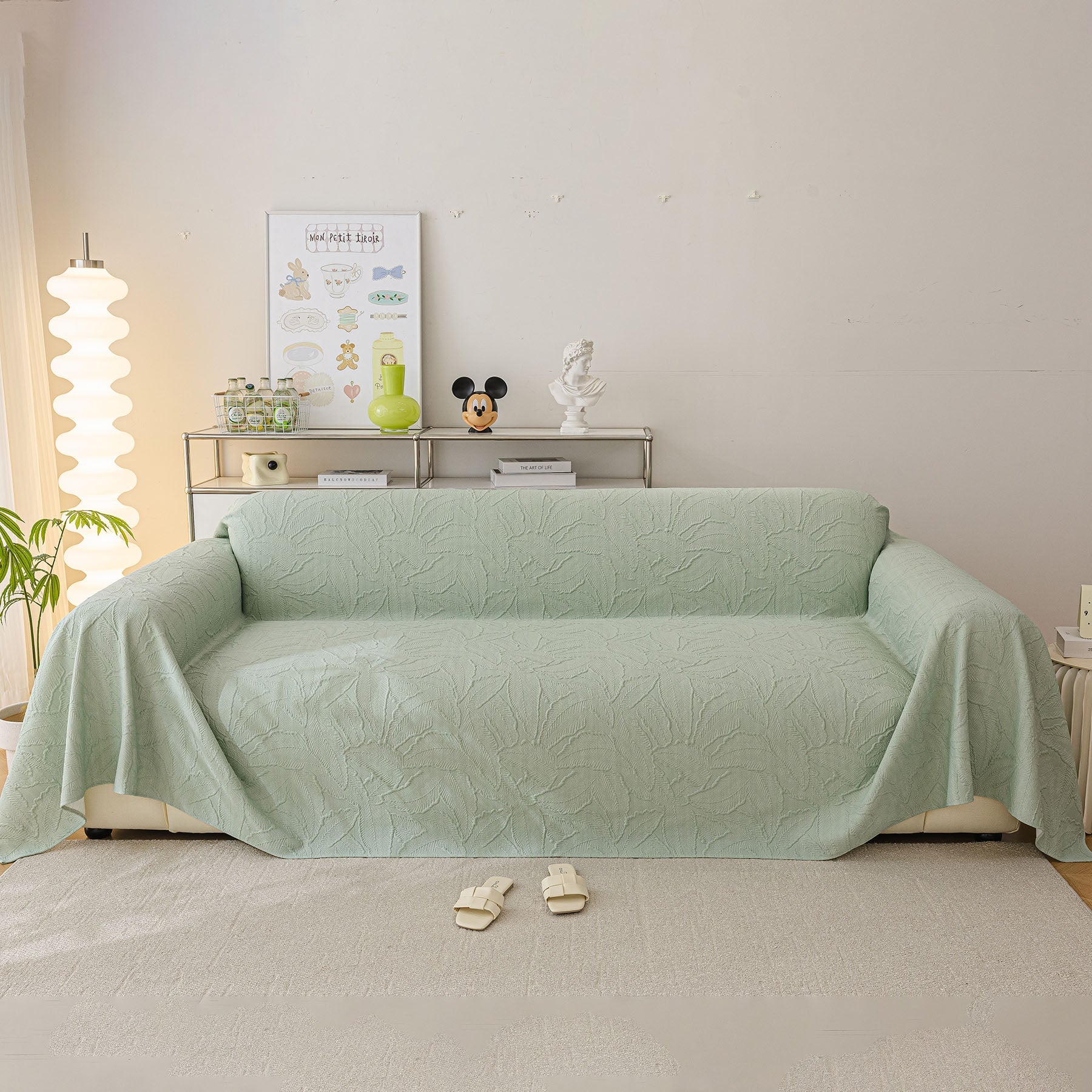 Durable Cooling Couch Cover for Dogs Textured Chic Leaf Summer Throw Cover Blanket