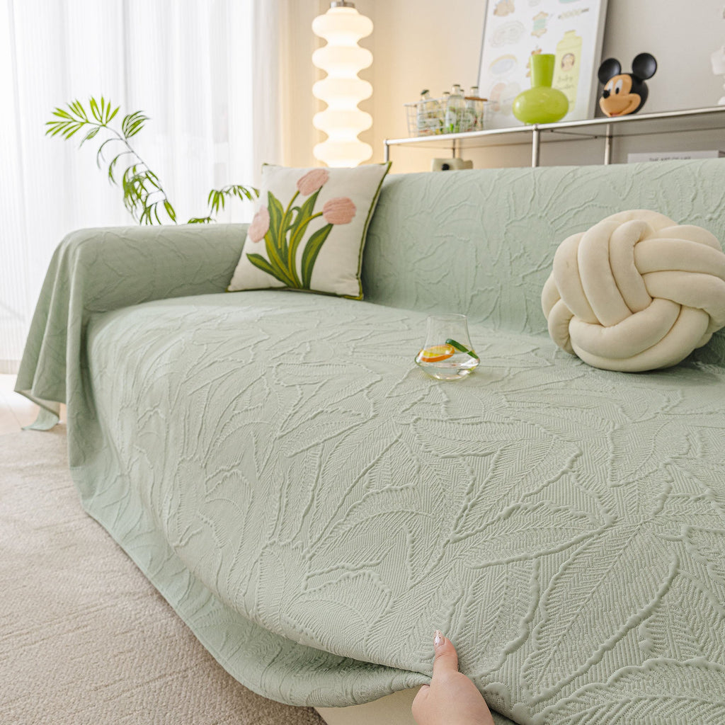 Durable Cooling Couch Cover for Dogs Textured Chic Leaf Summer Throw Cover Blanket