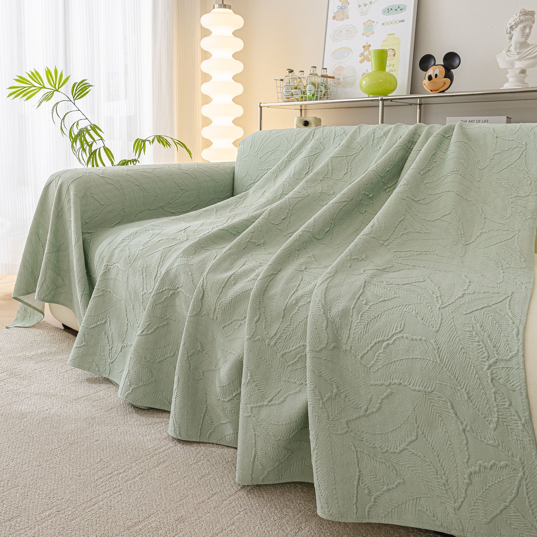 Durable Cooling Couch Cover for Dogs Textured Chic Leaf Summer Throw Cover Blanket