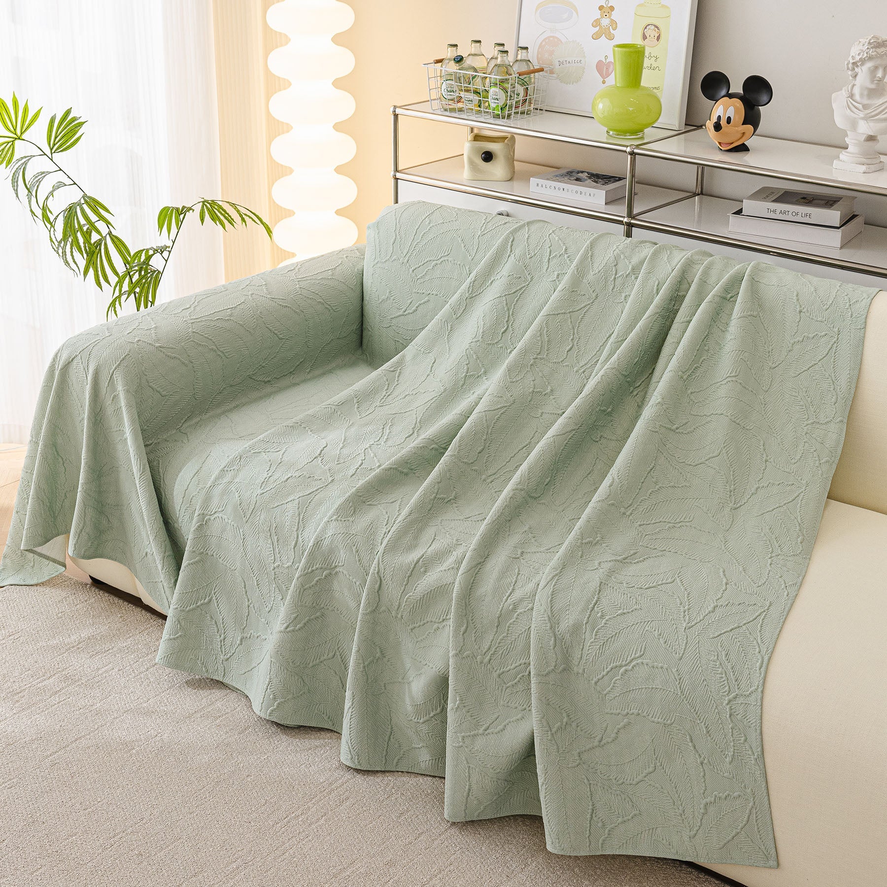 Durable Cooling Couch Cover for Dogs Textured Chic Leaf Summer Throw Cover Blanket