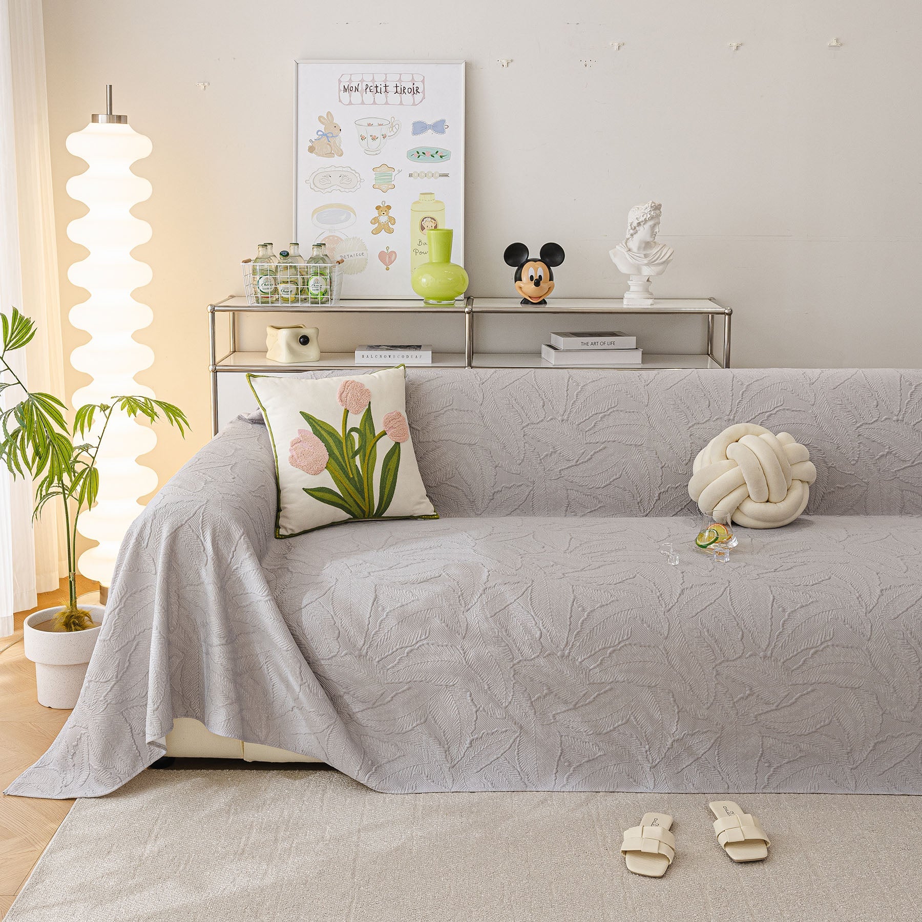 Durable Cooling Couch Cover for Dogs Textured Chic Leaf Summer Throw Cover Blanket
