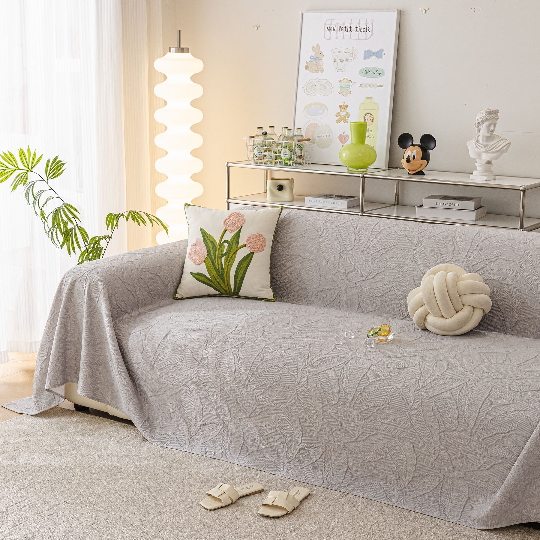 Durable Cooling Couch Cover for Dogs Textured Chic Leaf Summer Throw Cover Blanket