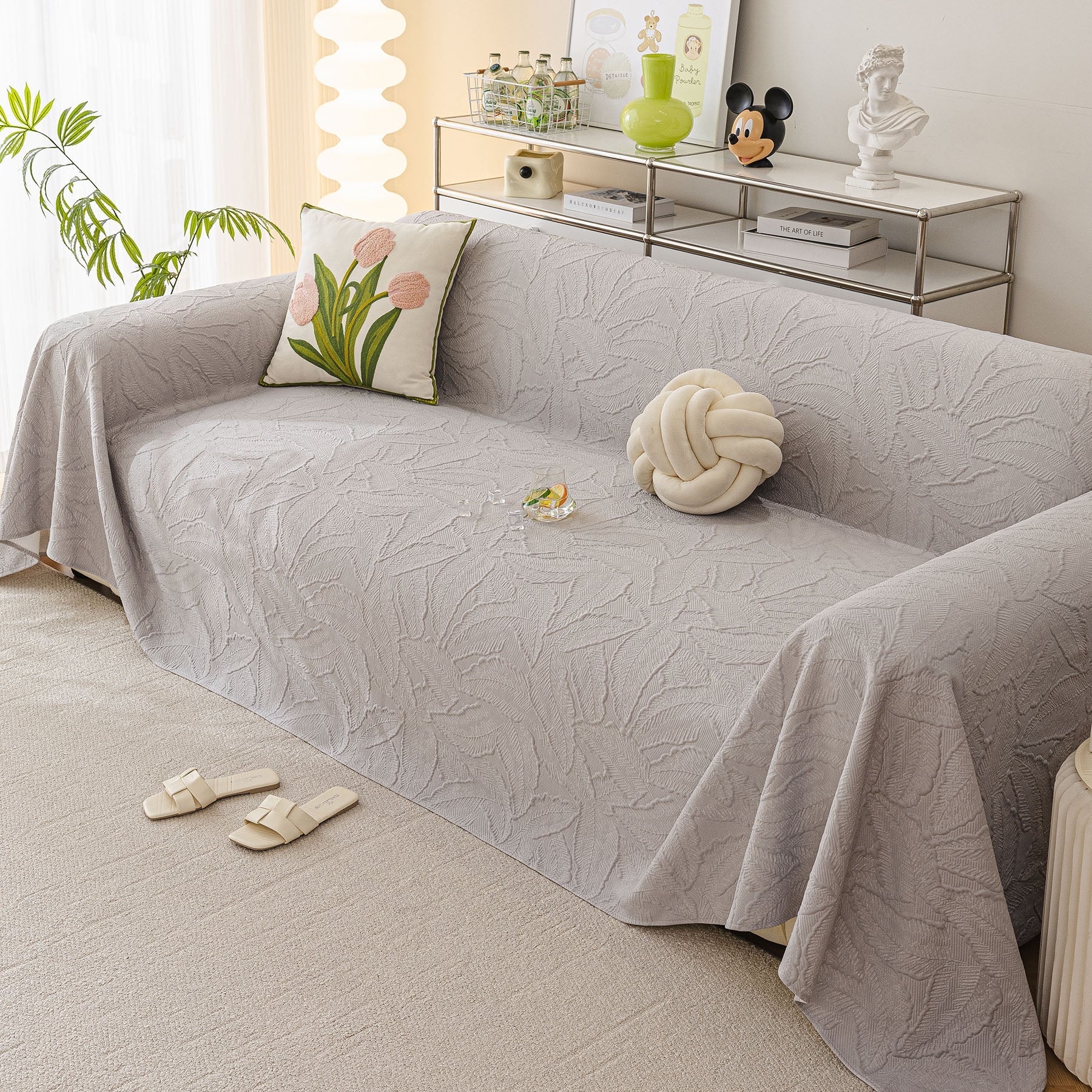 Durable Cooling Couch Cover for Dogs Textured Chic Leaf Summer Throw Cover Blanket