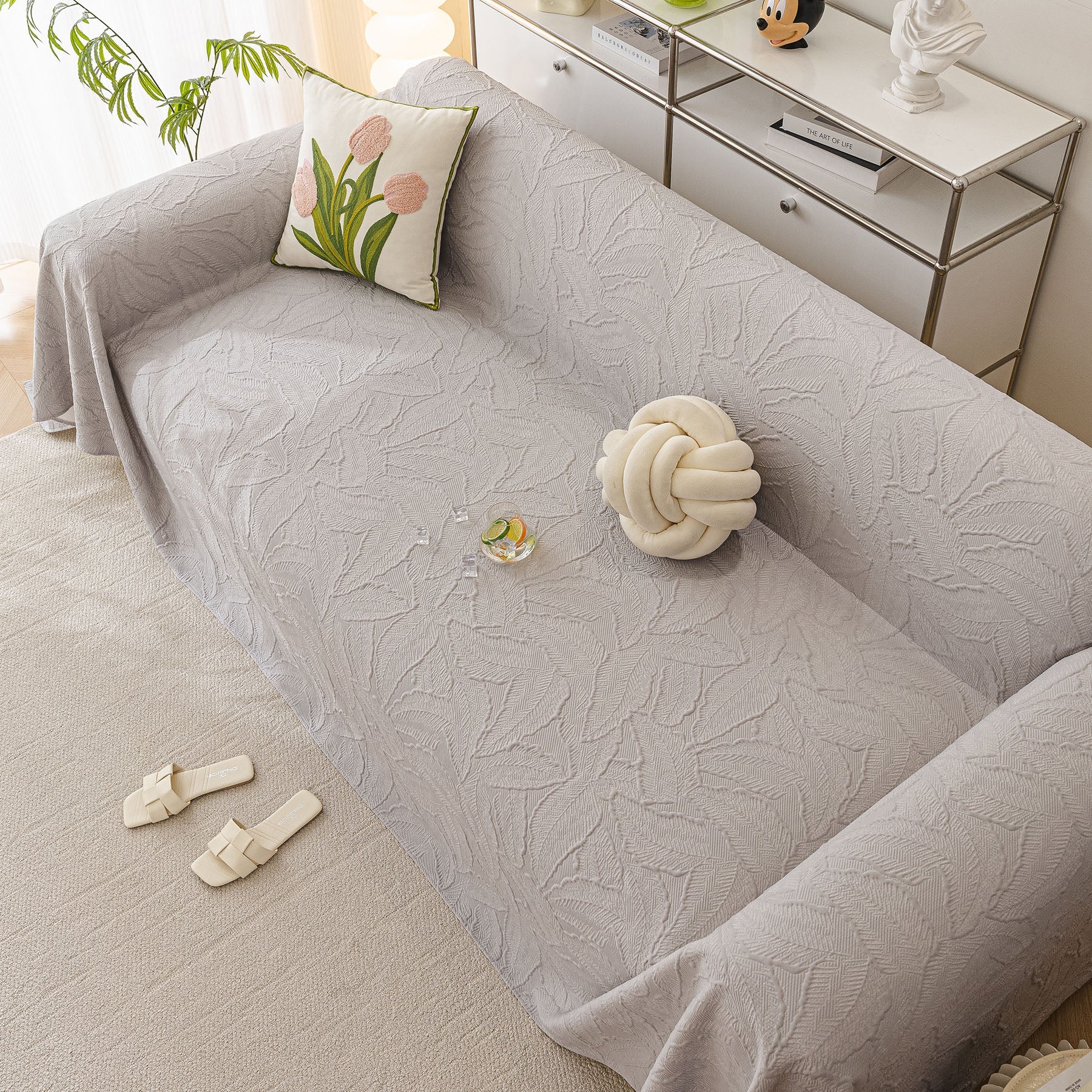 Durable Cooling Couch Cover for Dogs Textured Chic Leaf Summer Throw Cover Blanket