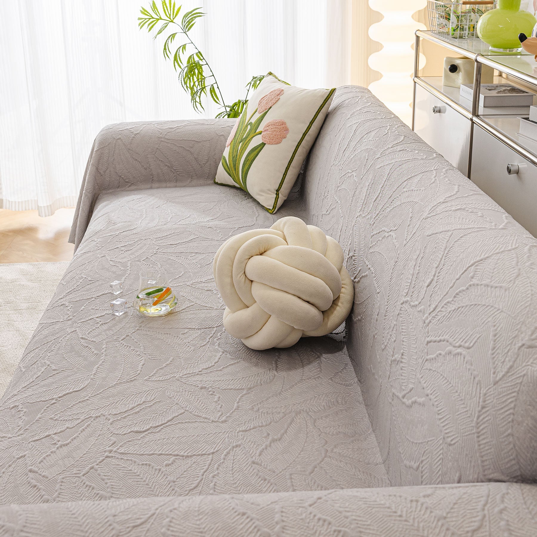 Durable Cooling Couch Cover for Dogs Textured Chic Leaf Summer Throw Cover Blanket