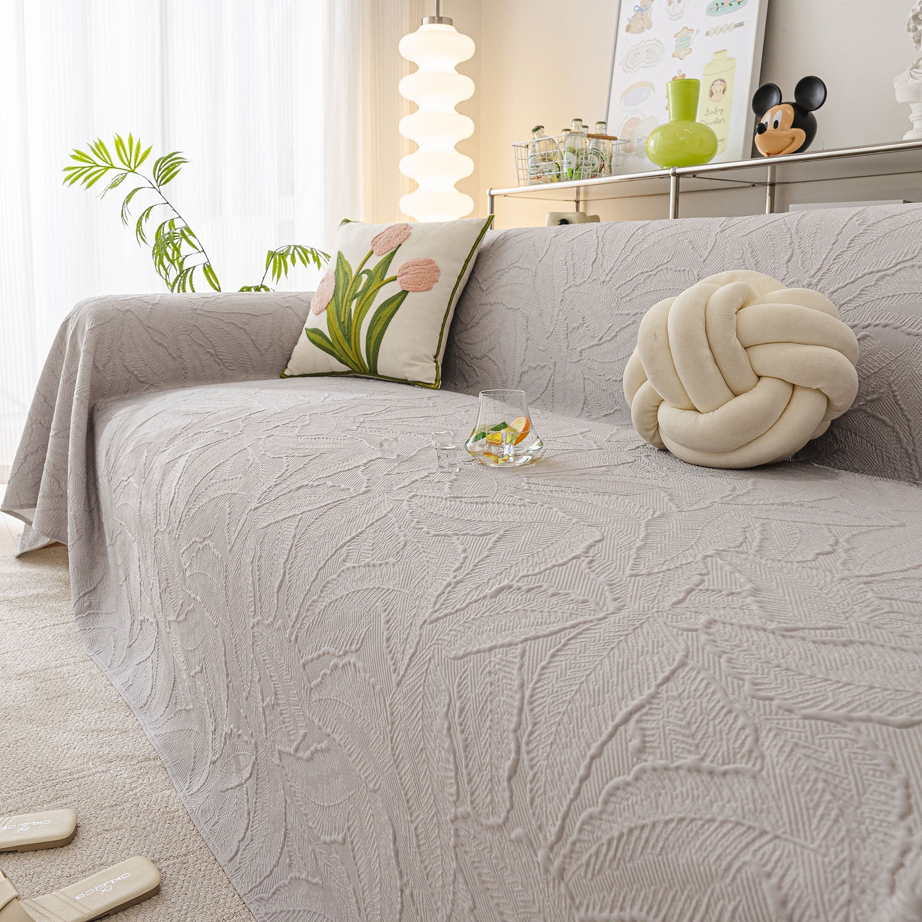 Durable Cooling Couch Cover for Dogs Textured Chic Leaf Summer Throw Cover Blanket