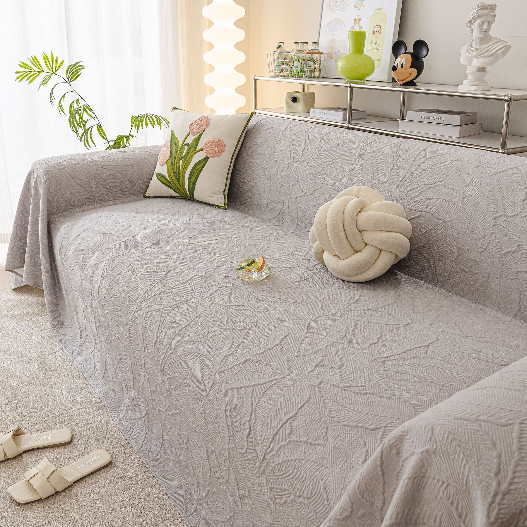 Durable Cooling Couch Cover for Dogs Textured Chic Leaf Summer Throw Cover Blanket