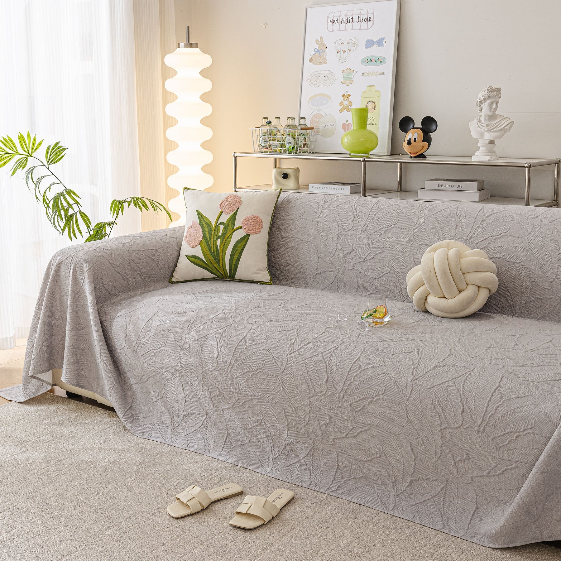 Durable Cooling Couch Cover for Dogs Textured Chic Leaf Summer Throw Cover Blanket