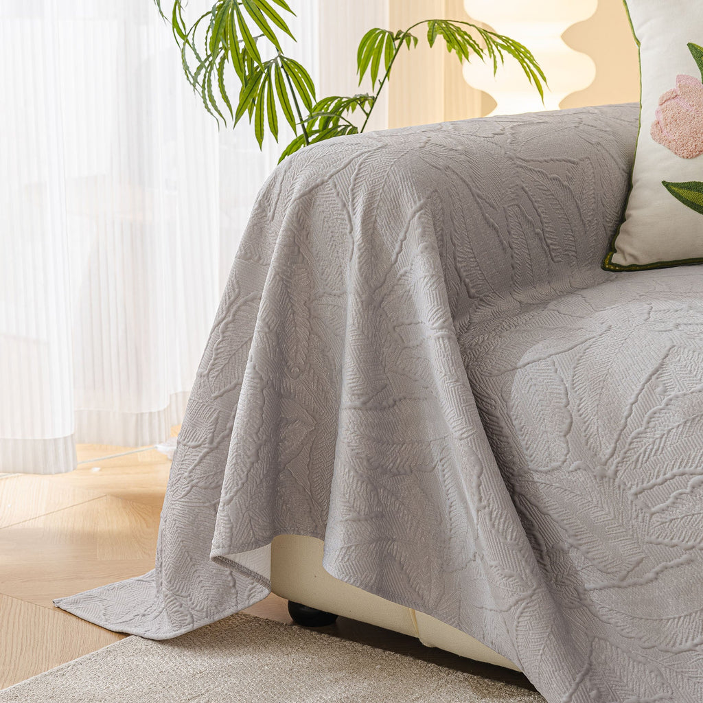 Durable Cooling Couch Cover for Dogs Textured Chic Leaf Summer Throw Cover Blanket