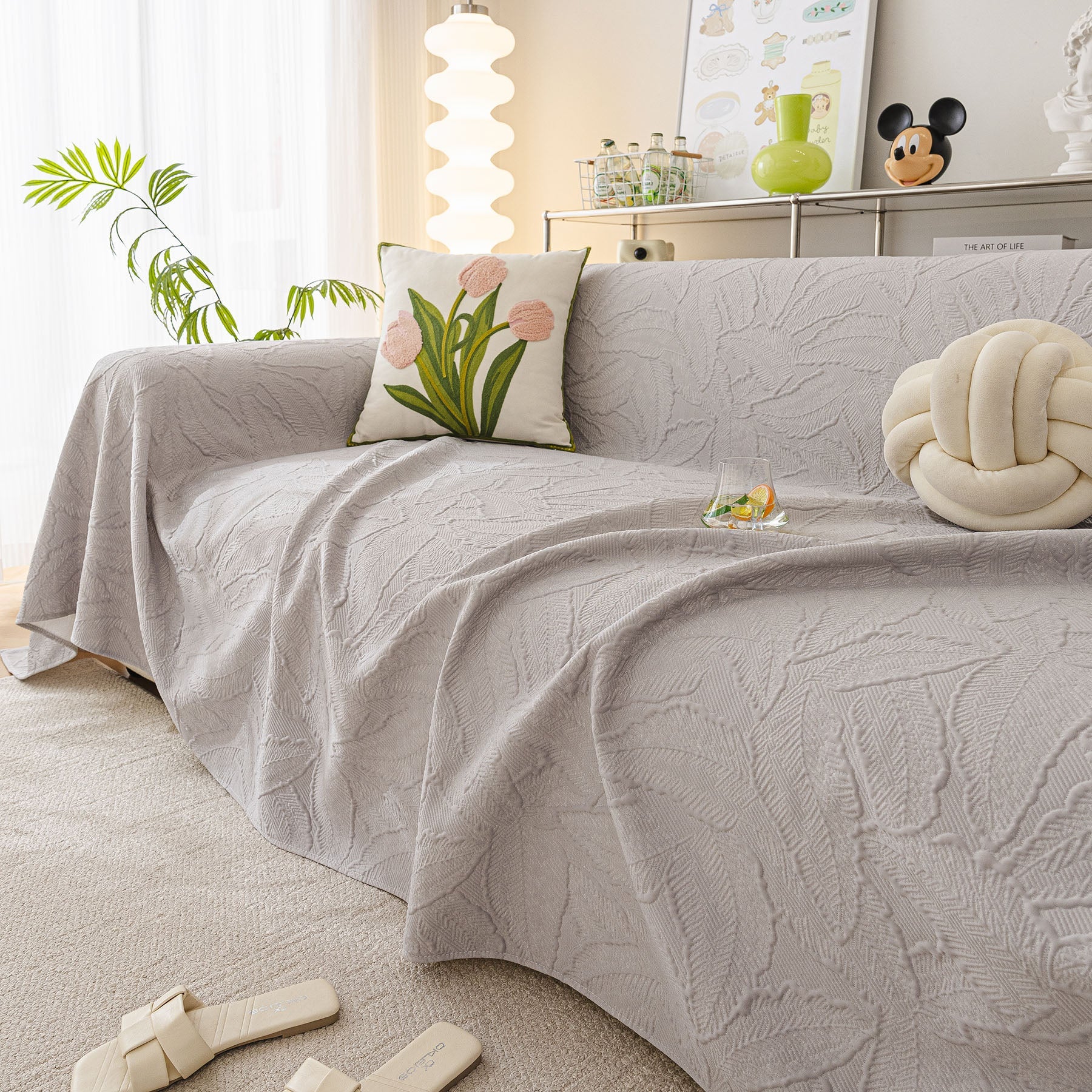 Durable Cooling Couch Cover for Dogs Textured Chic Leaf Summer Throw Cover Blanket