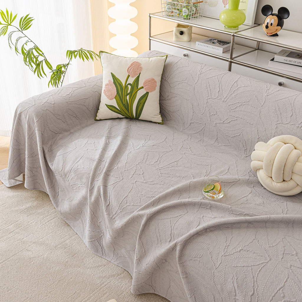 Durable Cooling Couch Cover for Dogs Textured Chic Leaf Summer Throw Cover Blanket