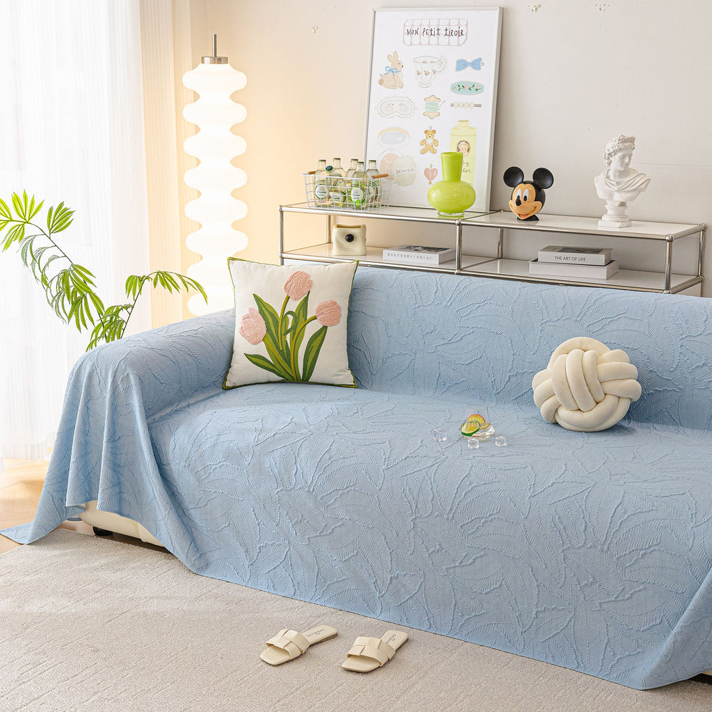 Durable Cooling Couch Cover for Dogs Textured Chic Leaf Summer Throw Cover Blanket
