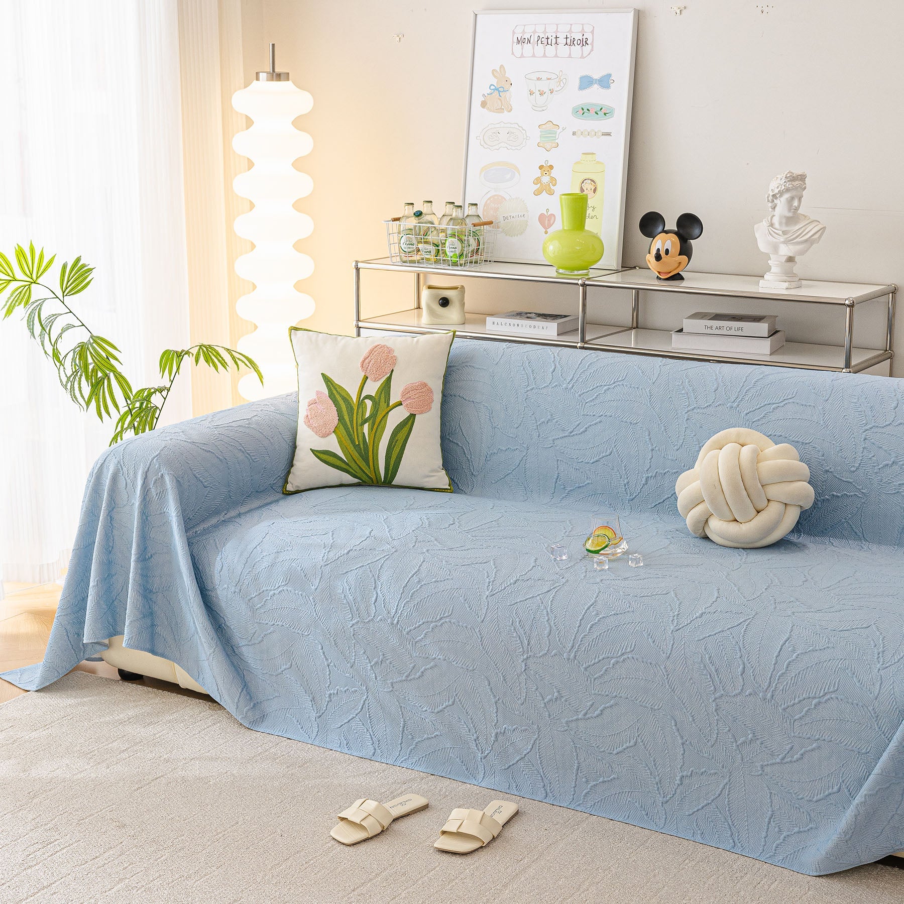 Durable Cooling Couch Cover for Dogs Textured Chic Leaf Summer Throw Cover Blanket