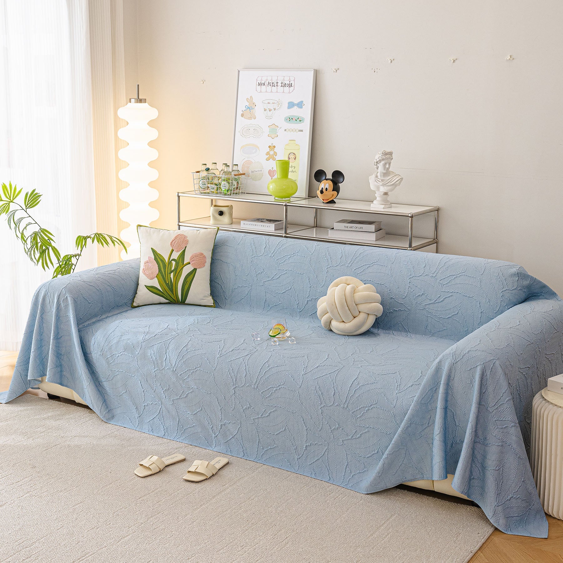 Durable Cooling Couch Cover for Dogs Textured Chic Leaf Summer Throw Cover Blanket