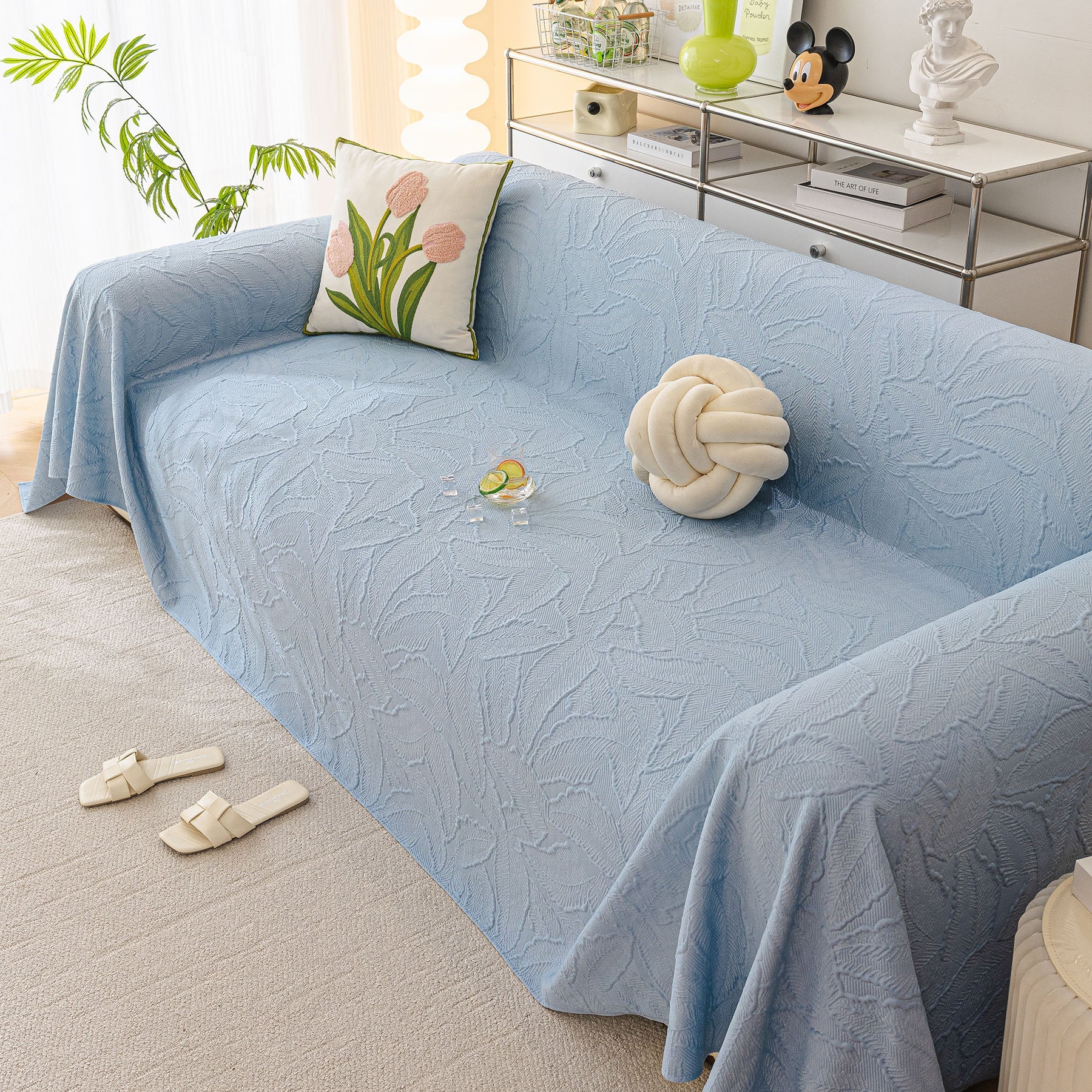 Durable Cooling Couch Cover for Dogs Textured Chic Leaf Summer Throw Cover Blanket