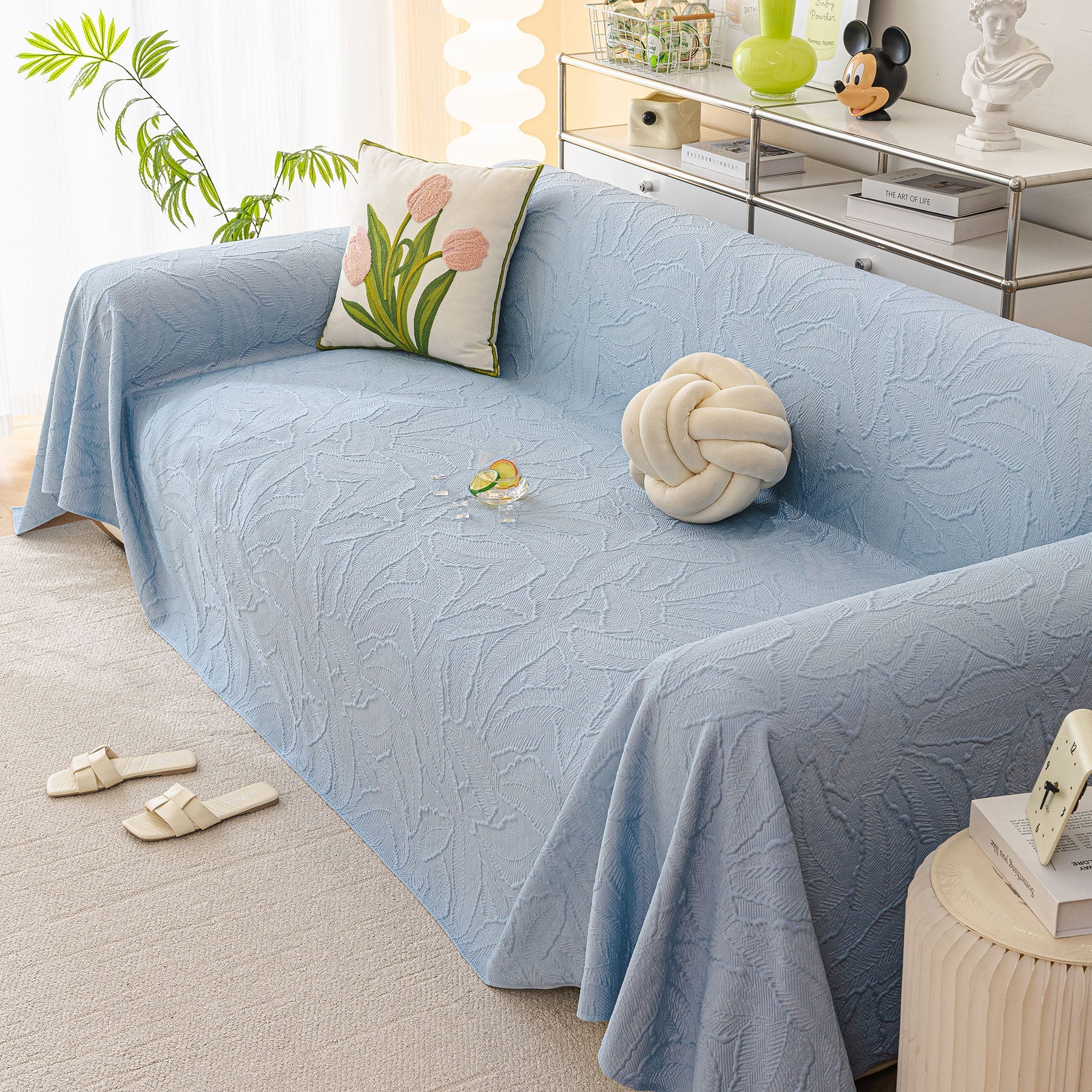 Durable Cooling Couch Cover for Dogs Textured Chic Leaf Summer Throw Cover Blanket