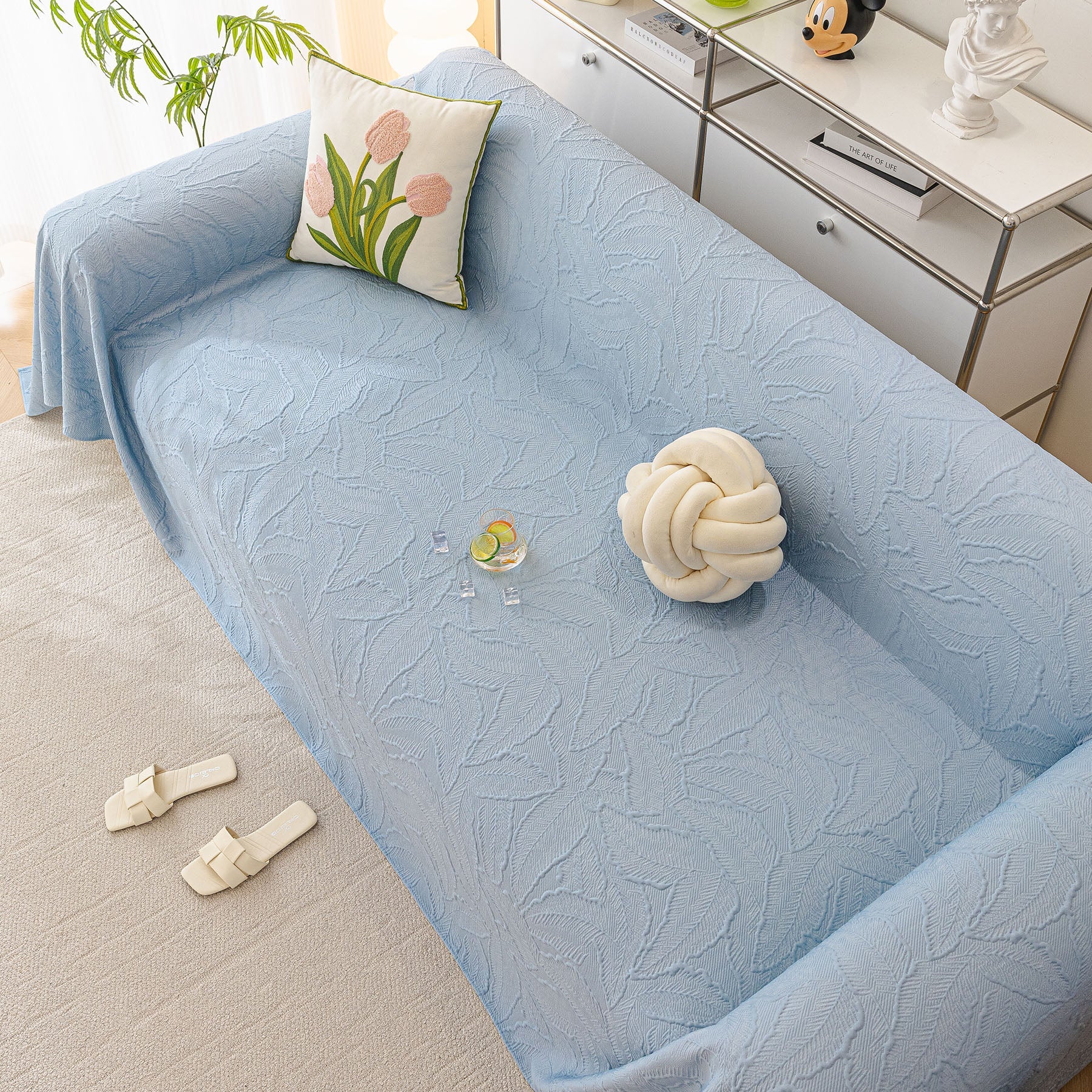Durable Cooling Couch Cover for Dogs Textured Chic Leaf Summer Throw Cover Blanket