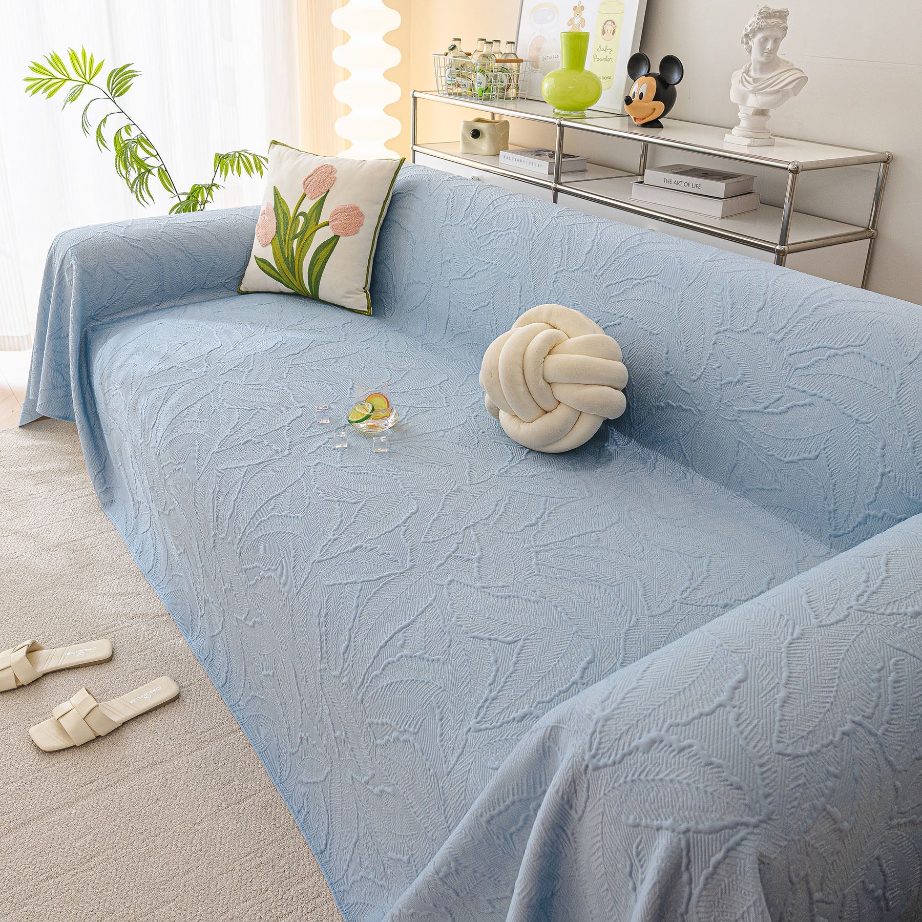 Durable Cooling Couch Cover for Dogs Textured Chic Leaf Summer Throw Cover Blanket
