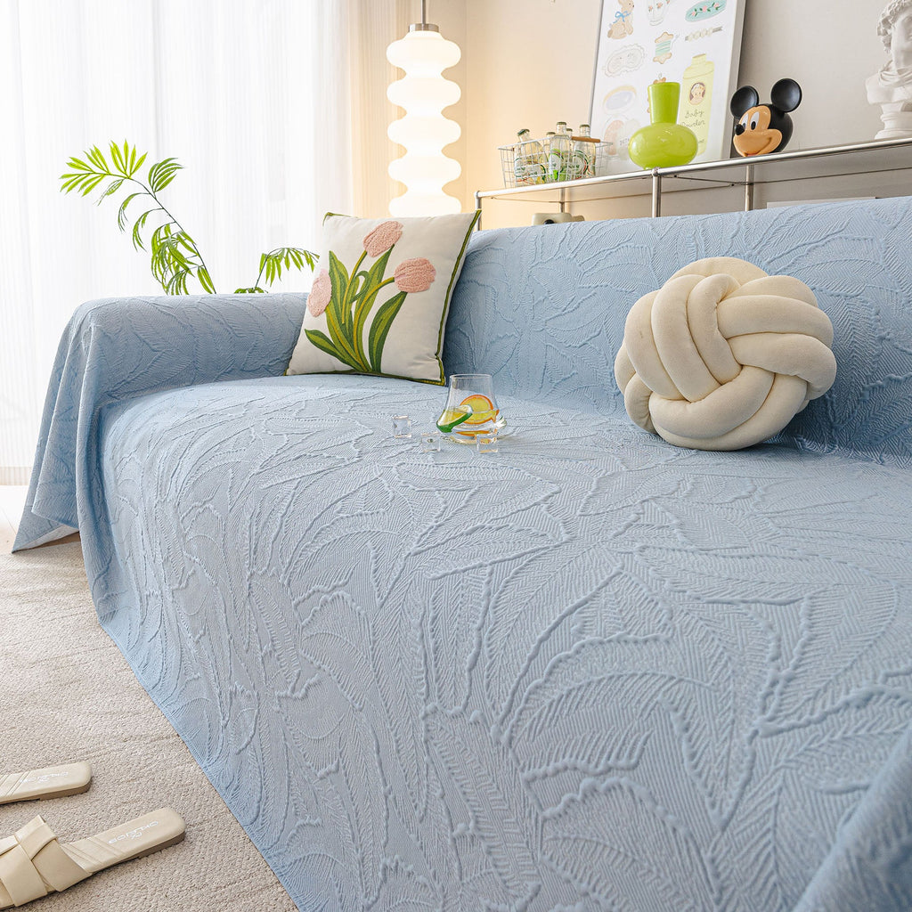 Durable Cooling Couch Cover for Dogs Textured Chic Leaf Summer Throw Cover Blanket
