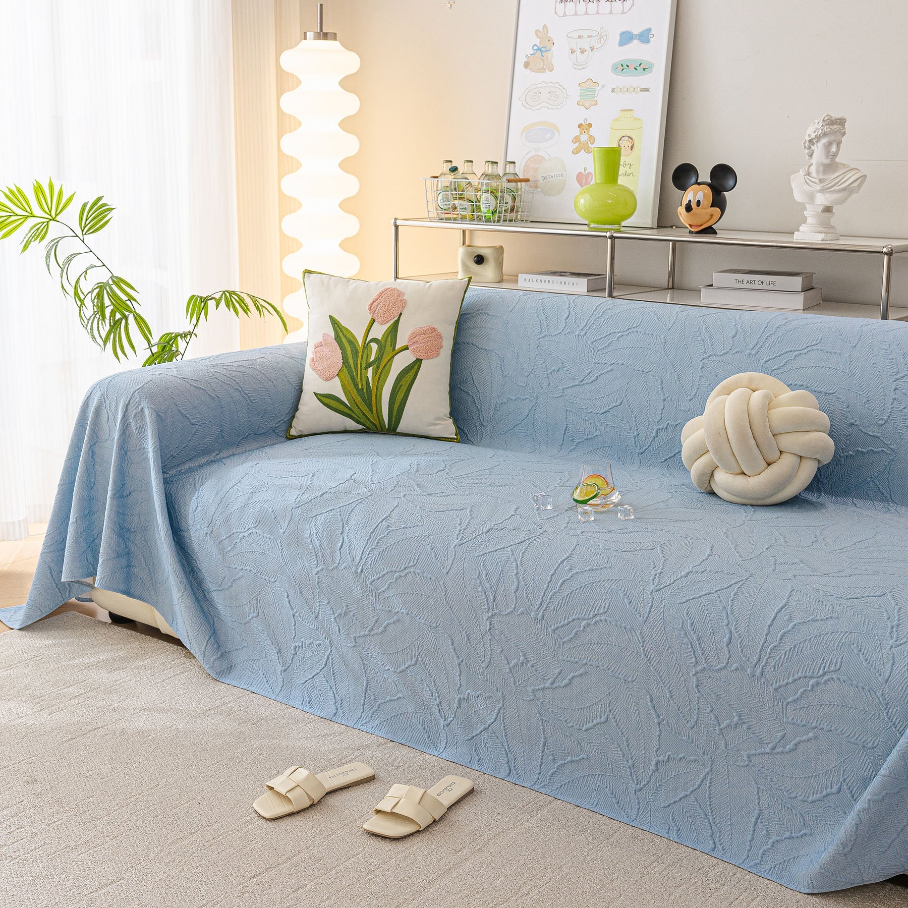 Durable Cooling Couch Cover for Dogs Textured Chic Leaf Summer Throw Cover Blanket