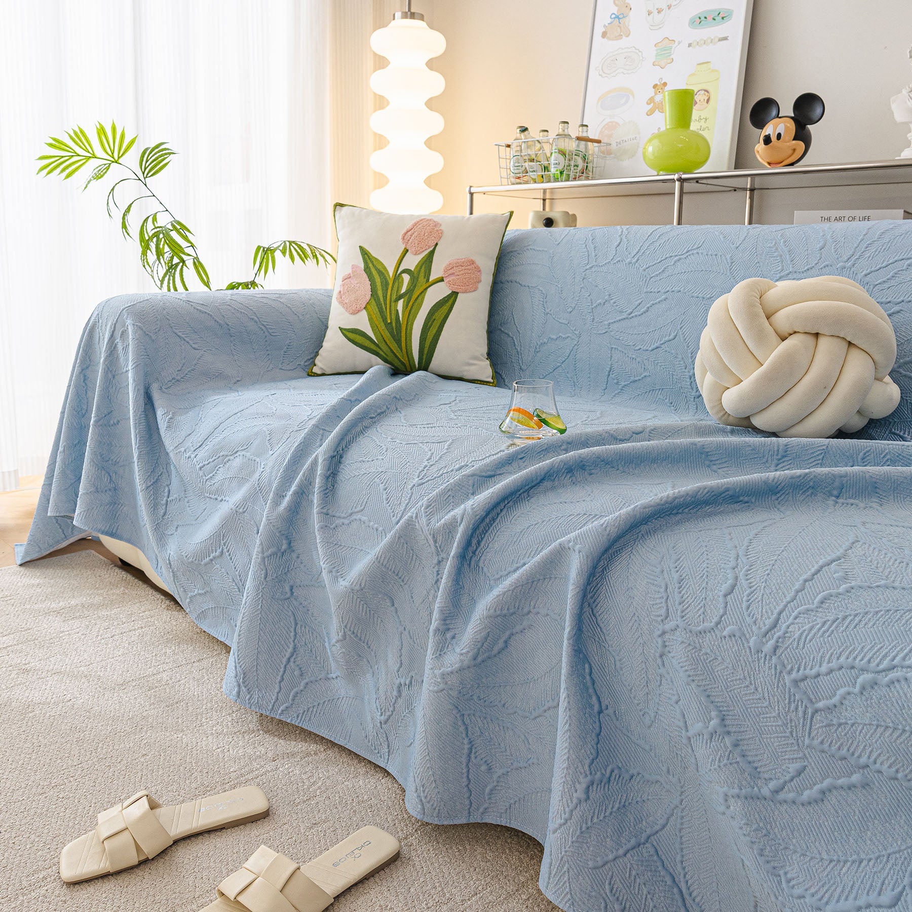 Durable Cooling Couch Cover for Dogs Textured Chic Leaf Summer Throw Cover Blanket
