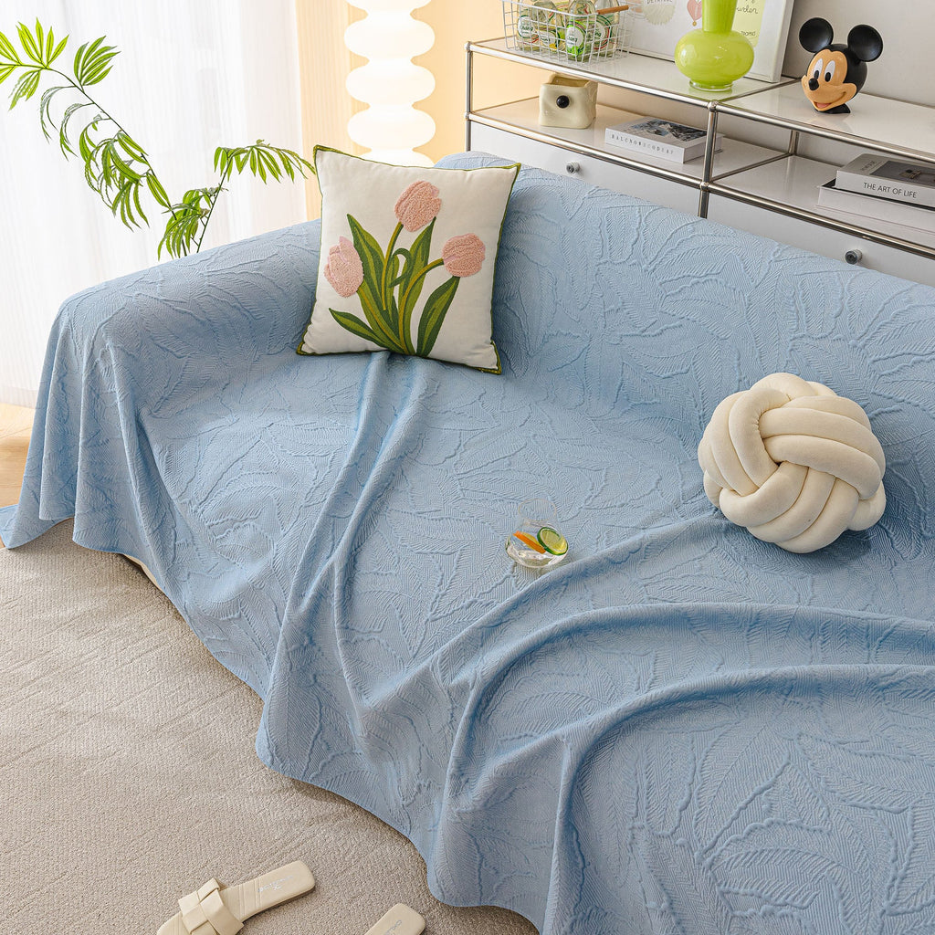Durable Cooling Couch Cover for Dogs Textured Chic Leaf Summer Throw Cover Blanket