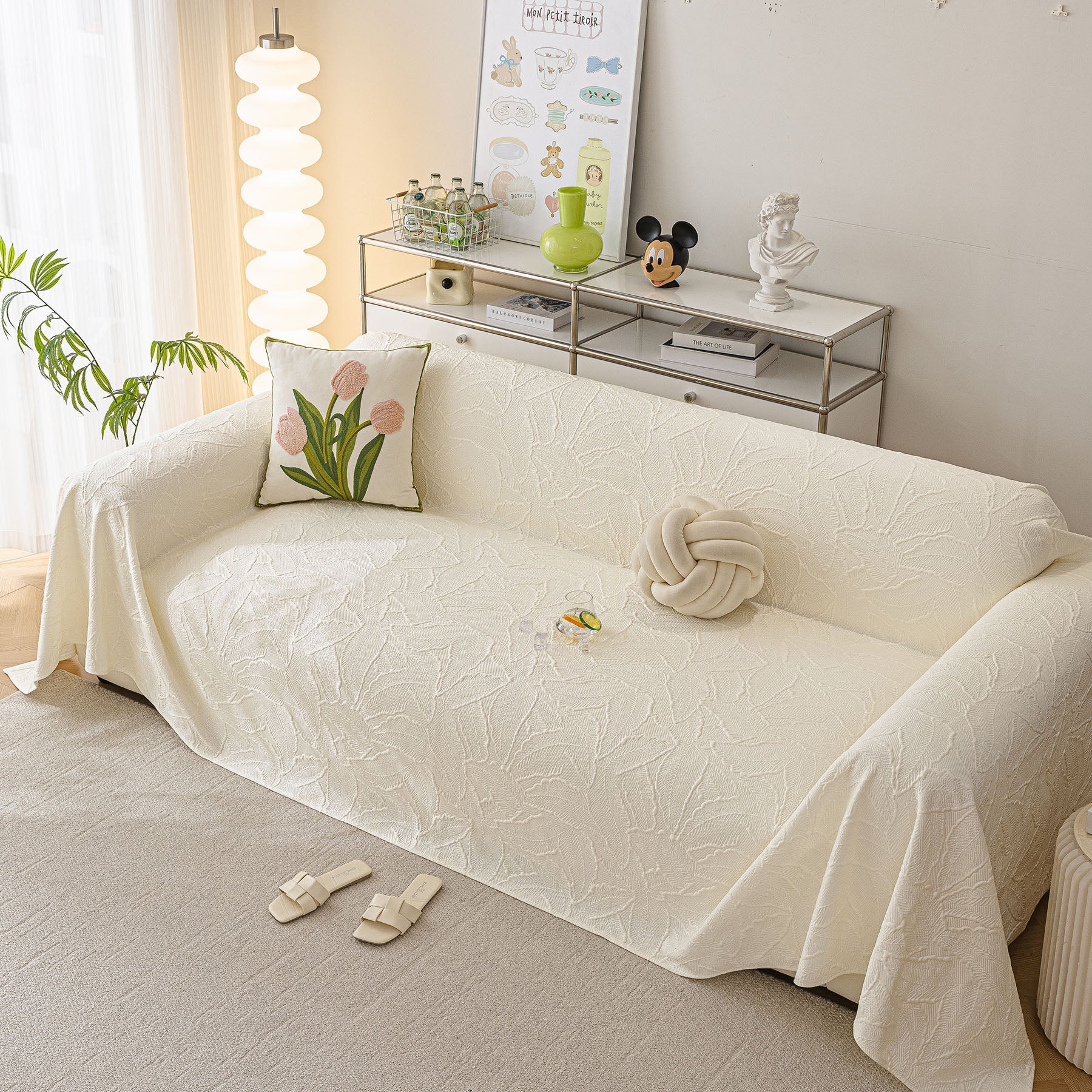 Durable Cooling Couch Cover for Dogs Textured Chic Leaf Summer Throw Cover Blanket
