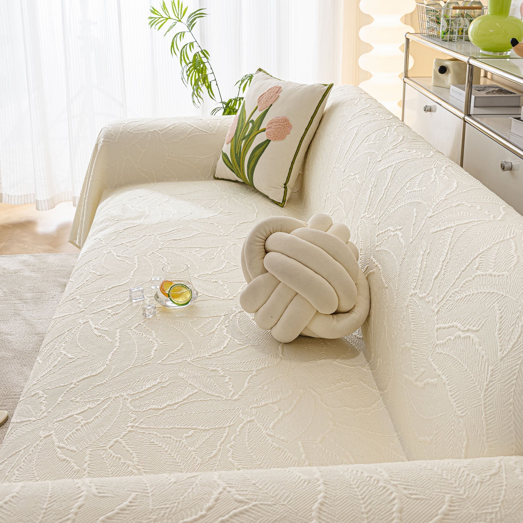 Durable Cooling Couch Cover for Dogs Textured Chic Leaf Summer Throw Cover Blanket