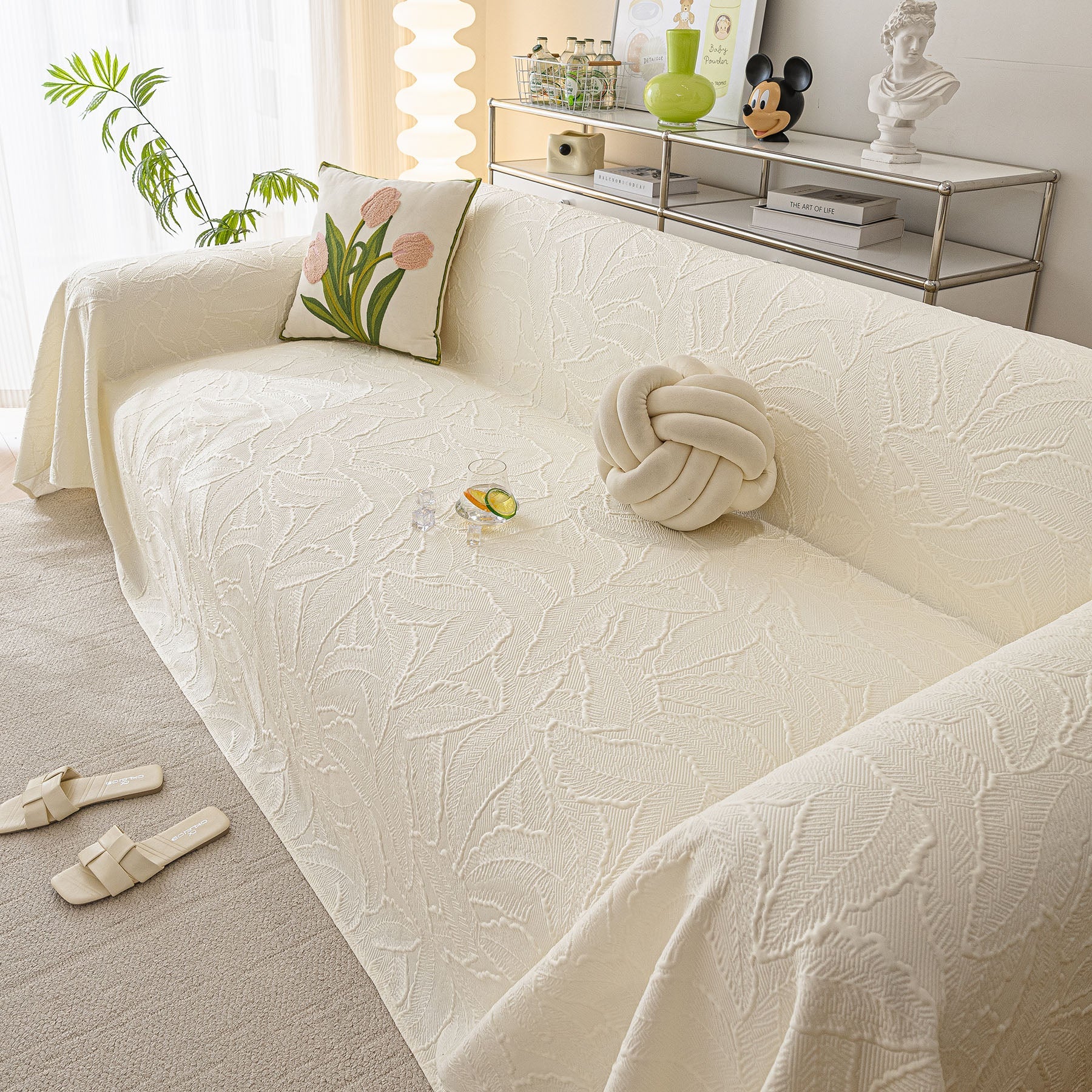 Durable Cooling Couch Cover for Dogs Textured Chic Leaf Summer Throw Cover Blanket