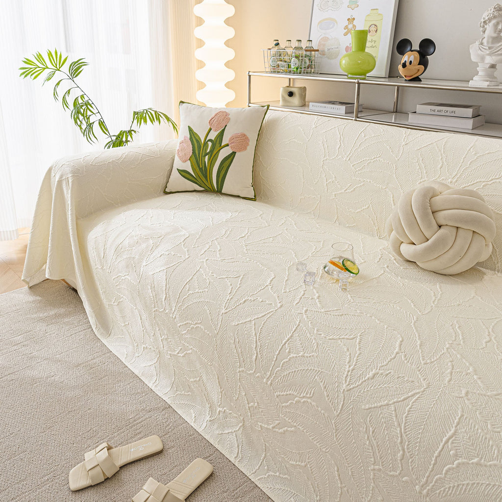 Durable Cooling Couch Cover for Dogs Textured Chic Leaf Summer Throw Cover Blanket