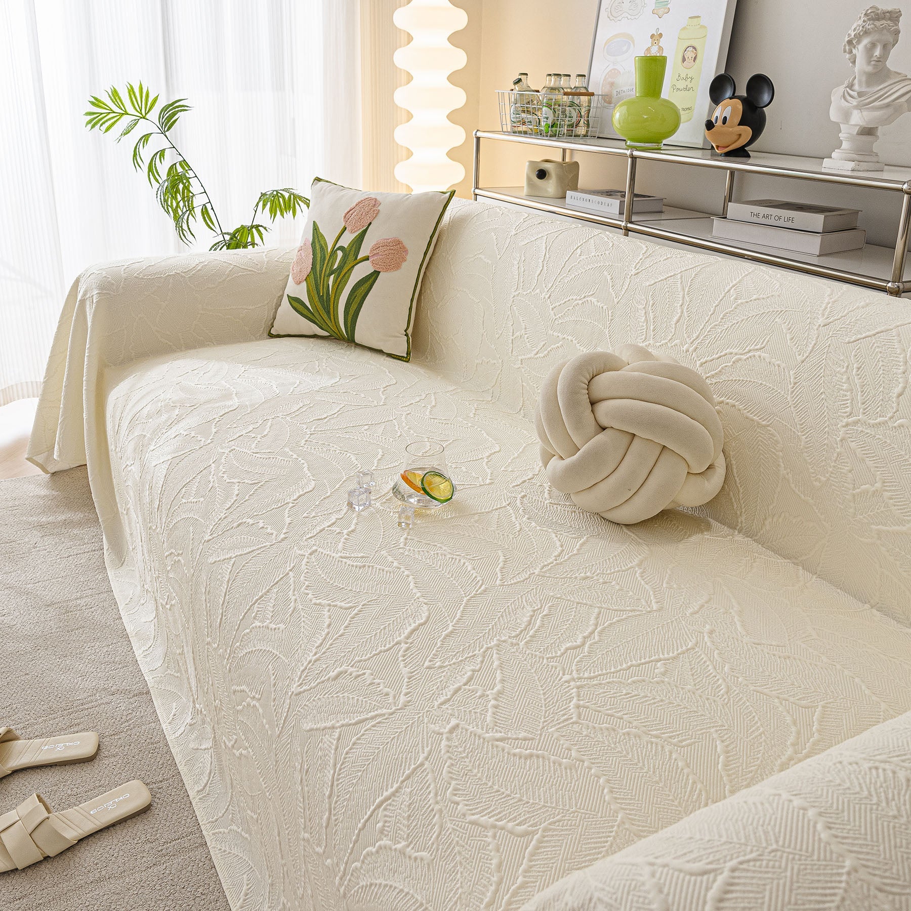 Durable Cooling Couch Cover for Dogs Textured Chic Leaf Summer Throw Cover Blanket