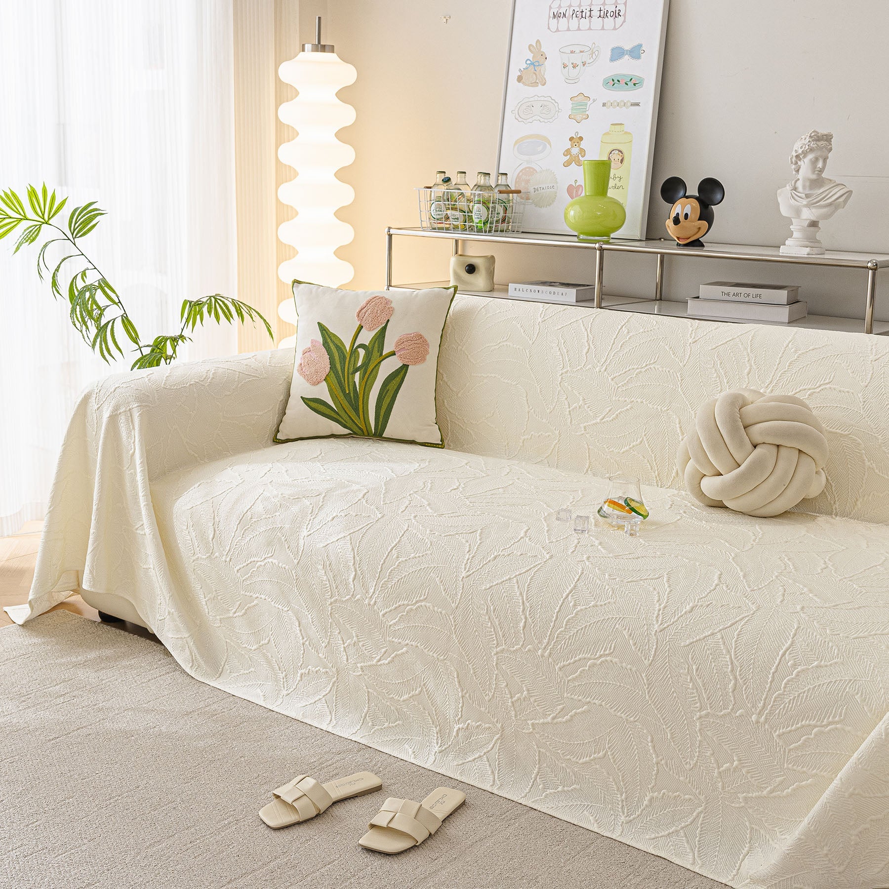 Durable Cooling Couch Cover for Dogs Textured Chic Leaf Summer Throw Cover Blanket