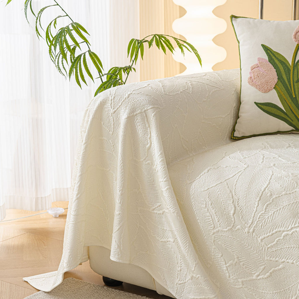 Durable Cooling Couch Cover for Dogs Textured Chic Leaf Summer Throw Cover Blanket