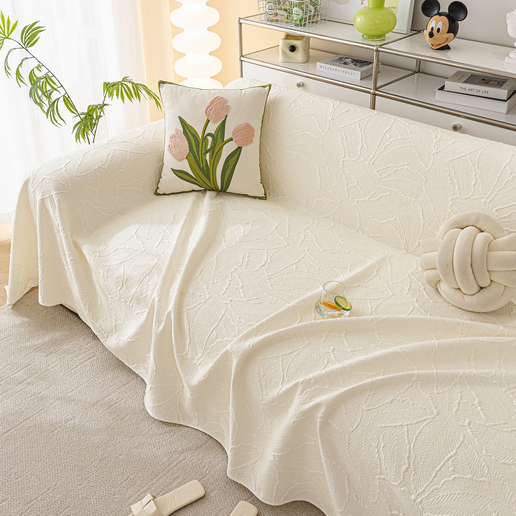 Durable Cooling Couch Cover for Dogs Textured Chic Leaf Summer Throw Cover Blanket