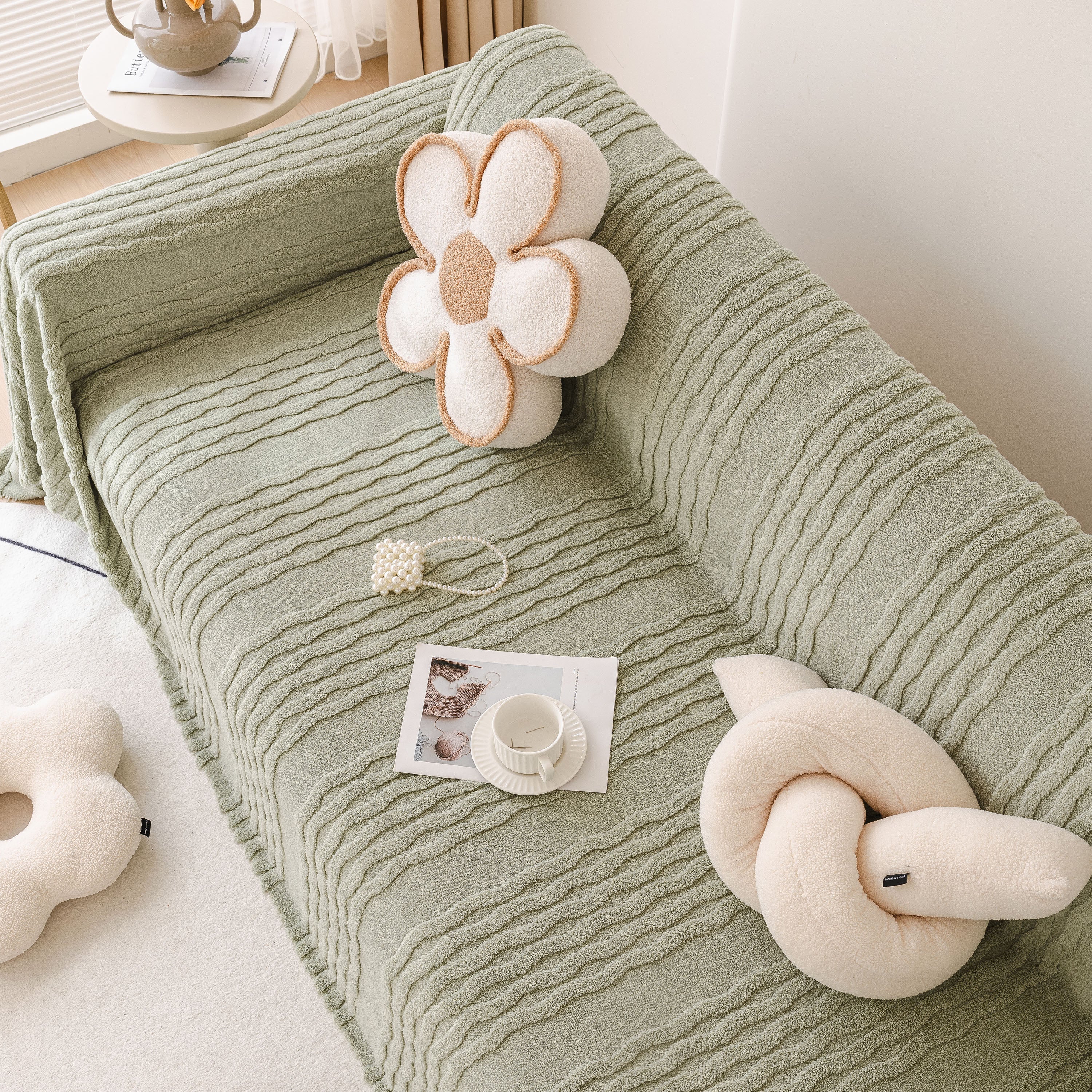 Modern 3D Water Ripple Sofa Cover, Non-Shedding Cream Style Furniture Protector Throw