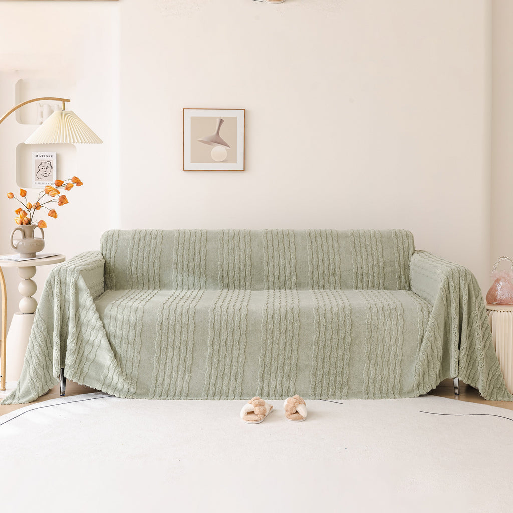 Modern 3D Water Ripple Sofa Cover, Non-Shedding Cream Style Furniture Protector Throw