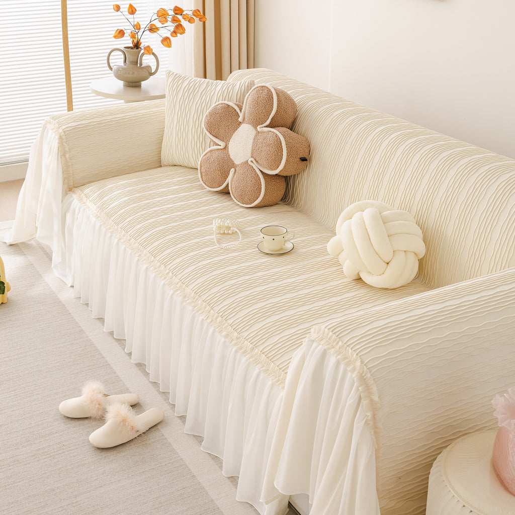 Soft Warm Flannel Couch Cover Throw Blanket with French Flounce, Beautiful Furniture Throws for Sofas