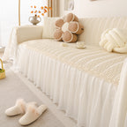 Soft Warm Flannel Couch Cover Throw Blanket with French Flounce, Beautiful Furniture Throws for Sofas