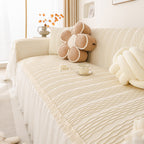 Soft Warm Flannel Couch Cover Throw Blanket with French Flounce, Beautiful Furniture Throws for Sofas