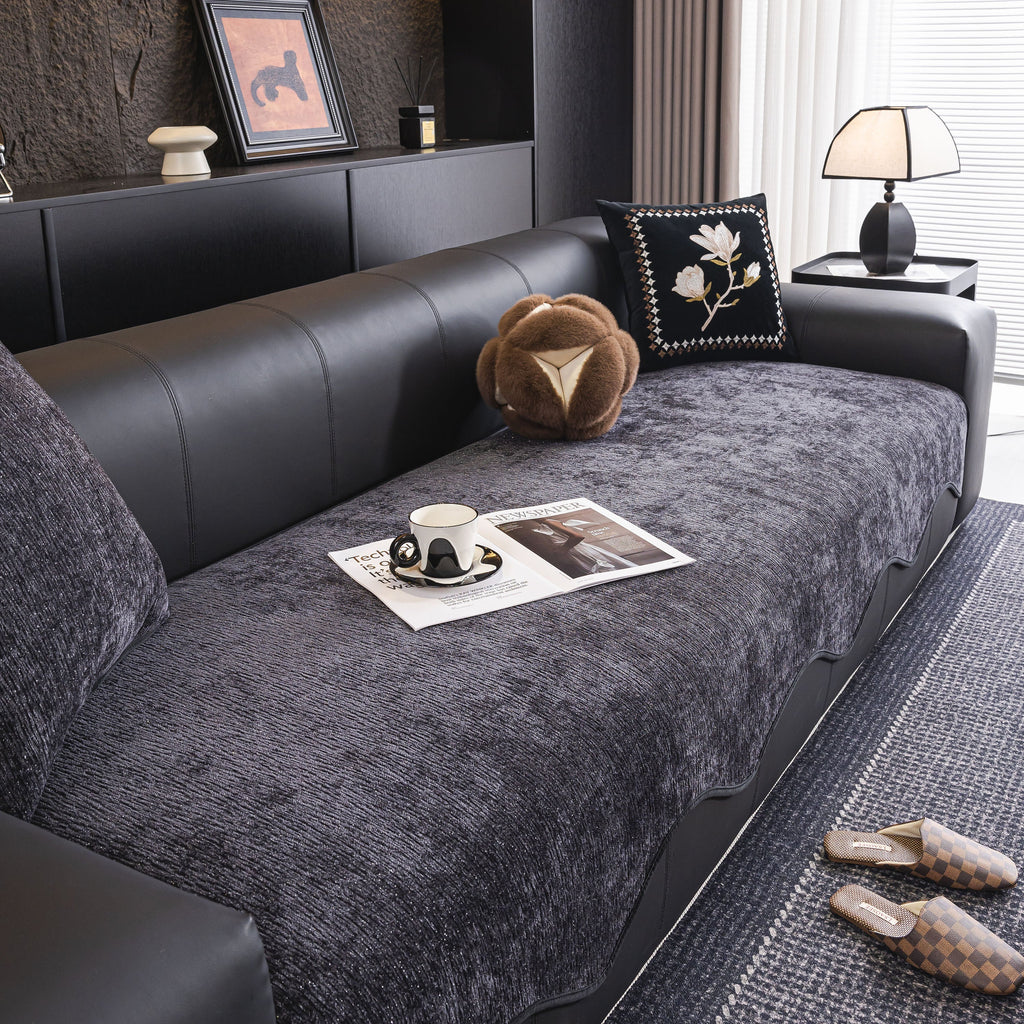 Chenille Couch Cover with Scalloped Edge, Non-Slip Modular Slipcover Sectional