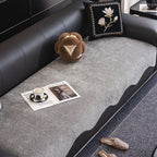 Chenille Couch Cover with Scalloped Edge, Non-Slip Modular Slipcover Sectional