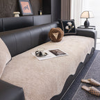 Chenille Couch Cover with Scalloped Edge, Non-Slip Modular Slipcover Sectional