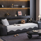 Chenille Couch Cover with Scalloped Edge, Non-Slip Modular Slipcover Sectional